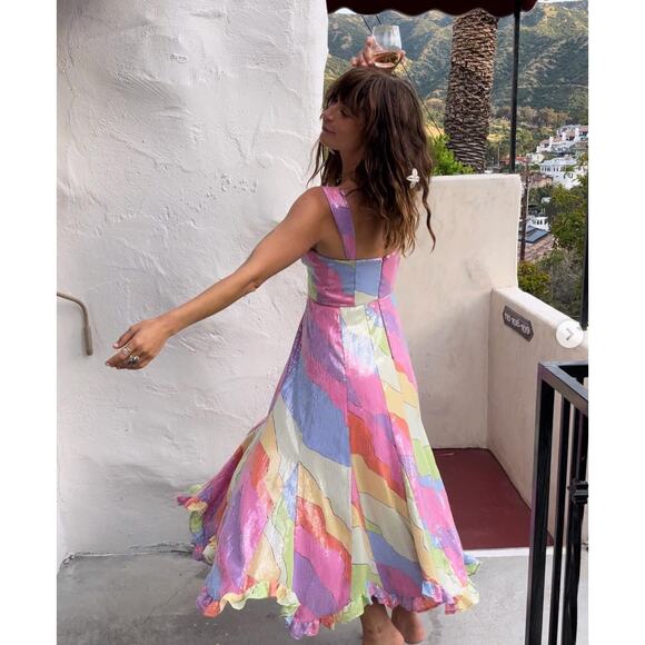 Hutch Dress Anthropologie Pastel Multicolor Sequined‎ Bustier Maxi Dress Size 8 - Picture 7 of 13